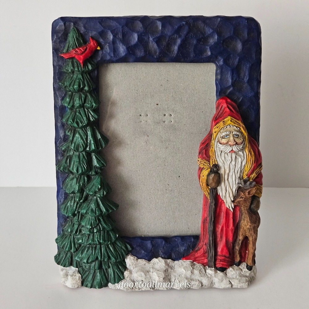 VTG Craig Kirkwood Santa & Cardinal Bird Christmas Photo Frame 3D Resin Demdaco
